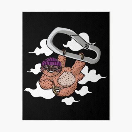 Sloth hangs from a carabiner in clouds Art Board Print