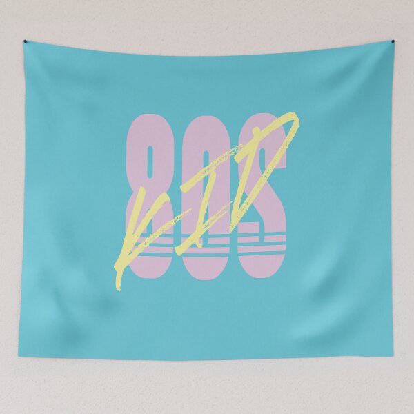 Item preview, 80s kid born in the 80s kid in the 80s retro font yellow and pink on blue designed and sold by frauenbrauen.
