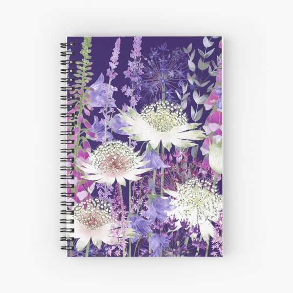 Flower Garden - Astrantia, Campanula, Harebells, Foxgloves & Alliums Spiral Notebook