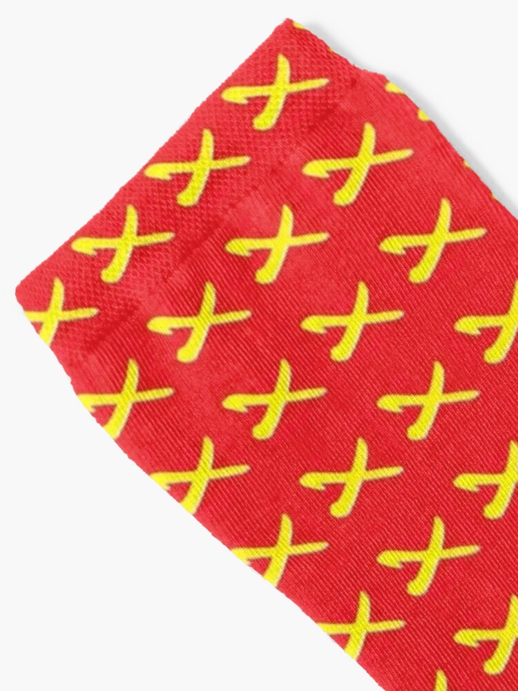 Yellow cross on bright red color Socks for Sale by tresapink