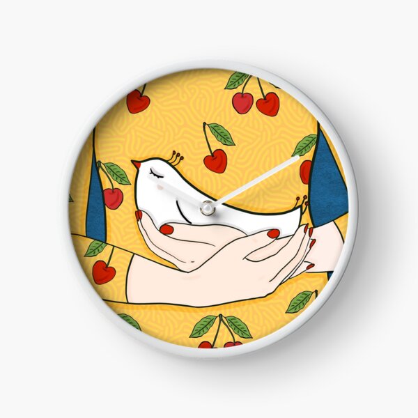 Amour, oiseau et cerises! Horloge