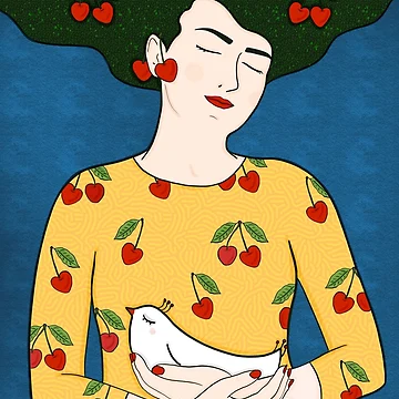 Artwork thumbnail, Love, bird and cherries! by Roshi-R