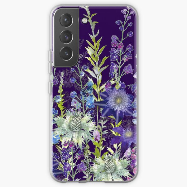 Purple Clematis Flowers, Eryngiums & Delphiniums Samsung Galaxy Soft Case