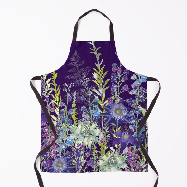 Purple Clematis Flowers, Eryngiums & Delphiniums Apron