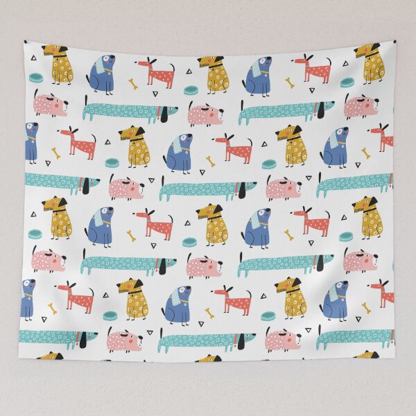 Item preview, Colorful illustrated dogs | Puppies | Pink and blue dogs | Cute dogs | kids | nursery art designed and sold by SkandiCat.