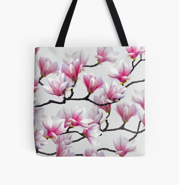 Pink Springtime Magnolia Blossom All Over Print Tote Bag