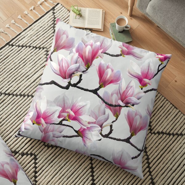 Pink Springtime Magnolia Blossom Floor Pillow