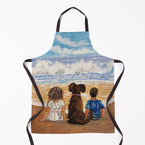Item preview, Oil painting of kids sitting with a dog on a beach on a fine sunny day designed and sold by Abha-Hues.