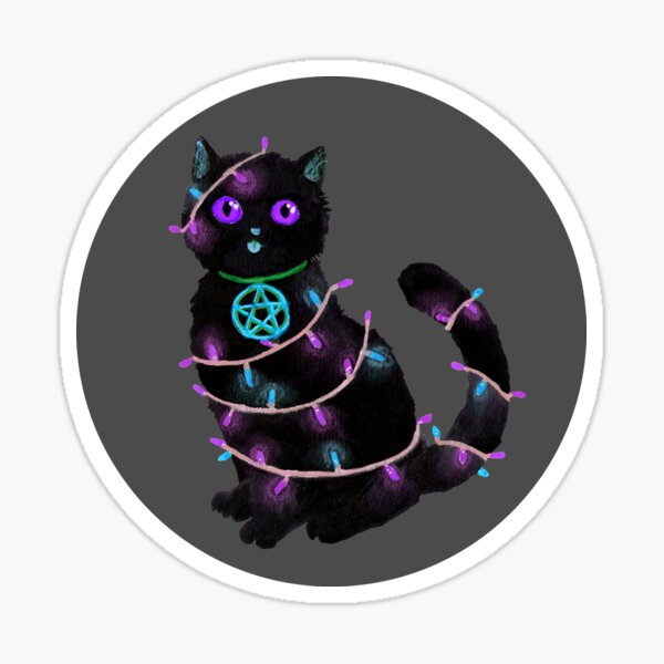 Katze Weihnachten Lichterkette mit grauem Kreis Sticker