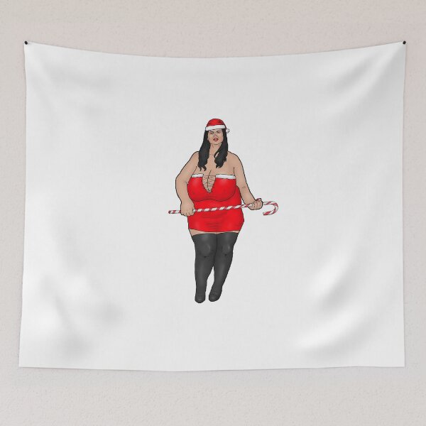 Item preview, strict BBW Christmas dominatrix with candy cane and very large breasts designed and sold by PinUpsandPulp.