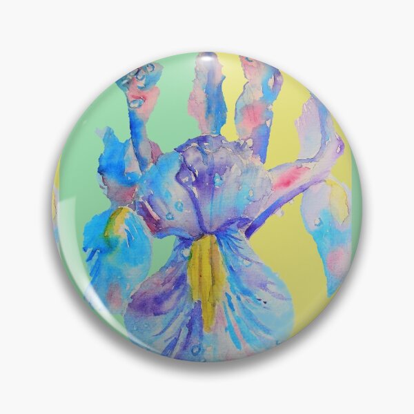 Item preview, Iris Watercolor Painting - Blue with Raindrops - on Yellow and Mint designed and sold by Sarah  Rajkotwala.