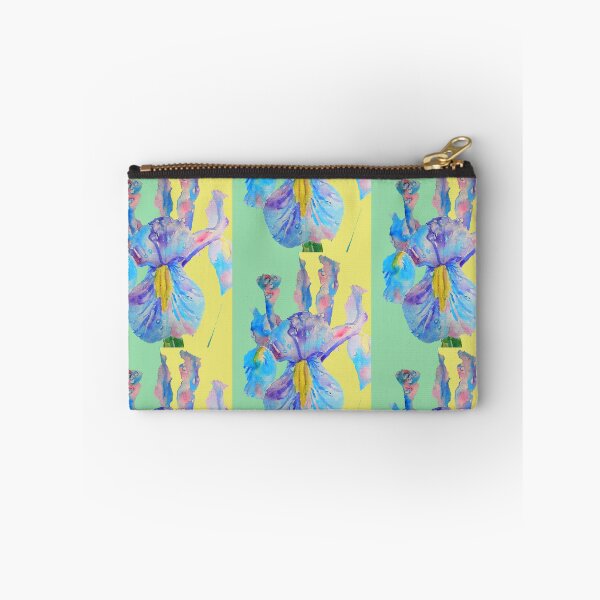 Item preview, Iris Watercolor Painting - Blue with Raindrops - on Yellow and Mint designed and sold by Sarah  Rajkotwala.