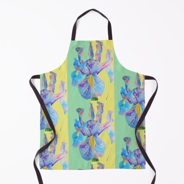 Item preview, Iris Watercolor Painting - Blue with Raindrops - on Yellow and Mint designed and sold by Sarah  Rajkotwala.