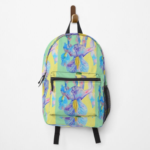 Item preview, Iris Watercolor Painting - Blue with Raindrops - on Yellow and Mint designed and sold by Sarah  Rajkotwala.