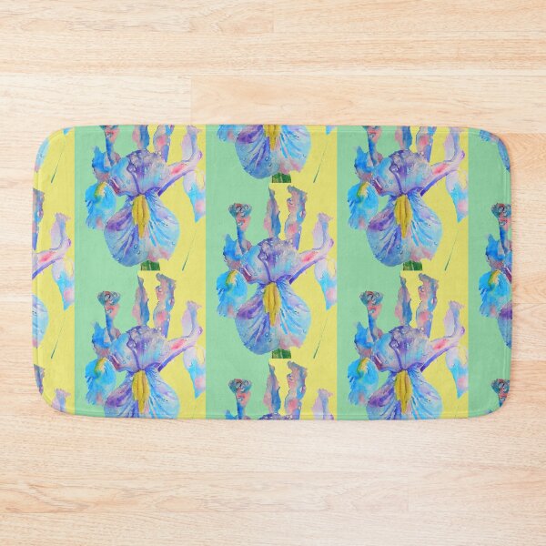 Item preview, Iris Watercolor Painting - Blue with Raindrops - on Yellow and Mint designed and sold by Sarah  Rajkotwala.