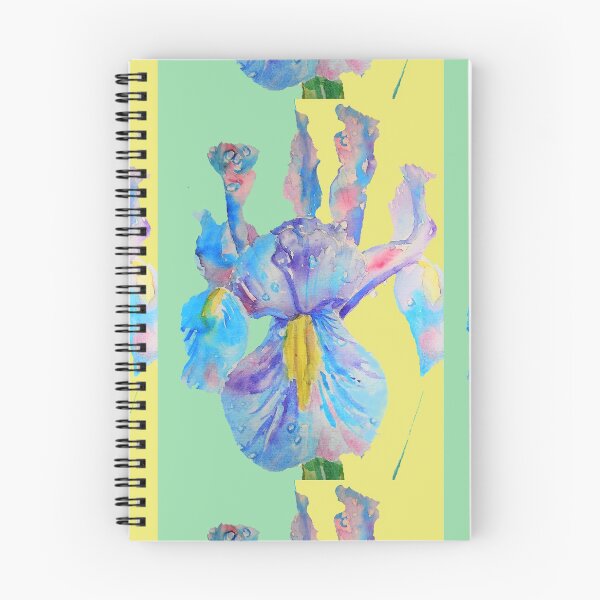 Item preview, Iris Watercolor Painting - Blue with Raindrops - on Yellow and Mint designed and sold by Sarah  Rajkotwala.