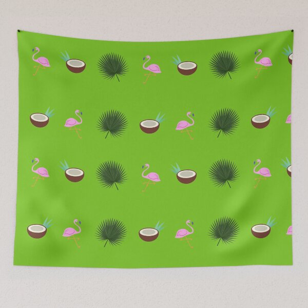 Item preview, Tropical flamengo leaves coconut green bacground designed and sold by oxoxoxo.