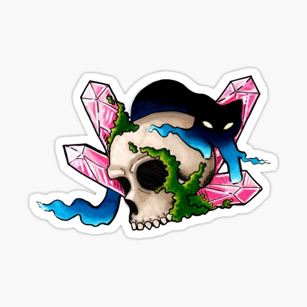 Ghost Cat, Crystals, and Skull Sticker