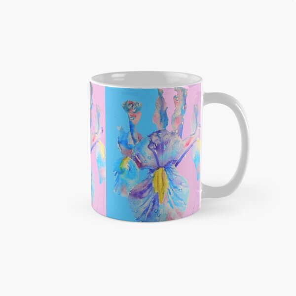 Item preview, Iris Watercolor Painting - Blue with Raindrops - on Pink and Blue designed and sold by Sarah  Rajkotwala.