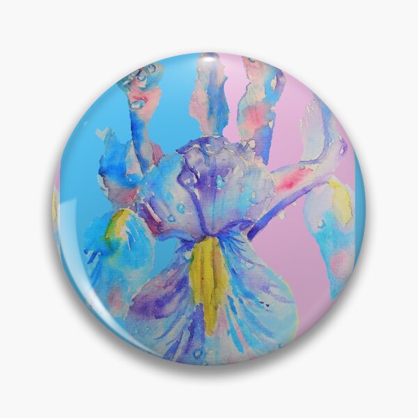 Item preview, Iris Watercolor Painting - Blue with Raindrops - on Pink and Blue designed and sold by Sarah  Rajkotwala.