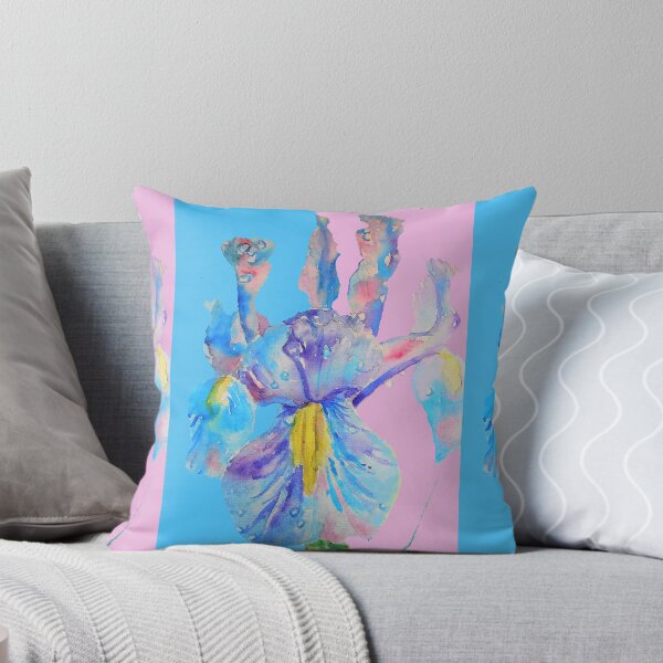 Item preview, Iris Watercolor Painting - Blue with Raindrops - on Pink and Blue designed and sold by Sarah  Rajkotwala.
