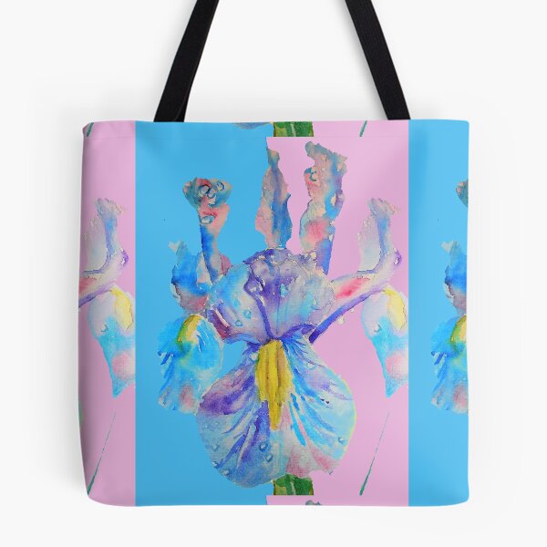 Item preview, Iris Watercolor Painting - Blue with Raindrops - on Pink and Blue designed and sold by Sarah  Rajkotwala.