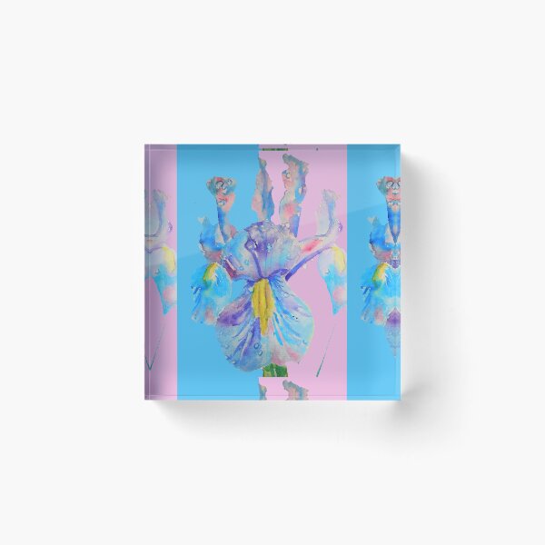 Item preview, Iris Watercolor Painting - Blue with Raindrops - on Pink and Blue designed and sold by Sarah  Rajkotwala.