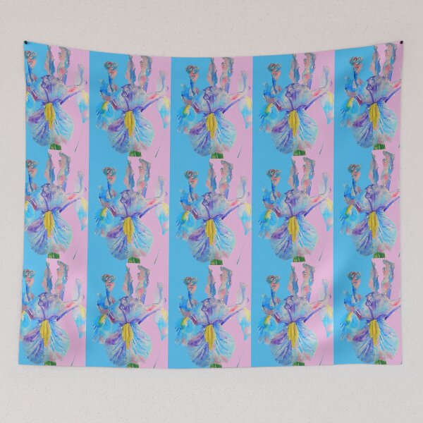 Item preview, Iris Watercolor Painting - Blue with Raindrops - on Pink and Blue designed and sold by Sarah  Rajkotwala.