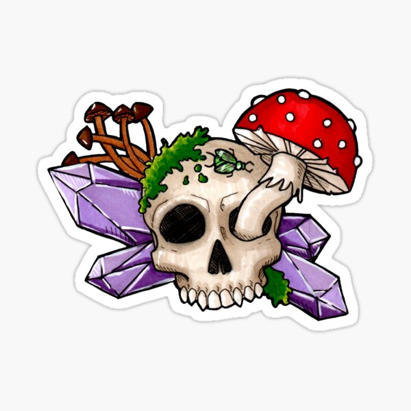 Life and Death - Crystals, Mushrooms, and Skull Sticker