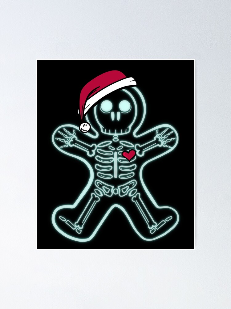 "Christmas Gingerbread Man XRay Cookie Skeleton Wearing A Santa Hat
