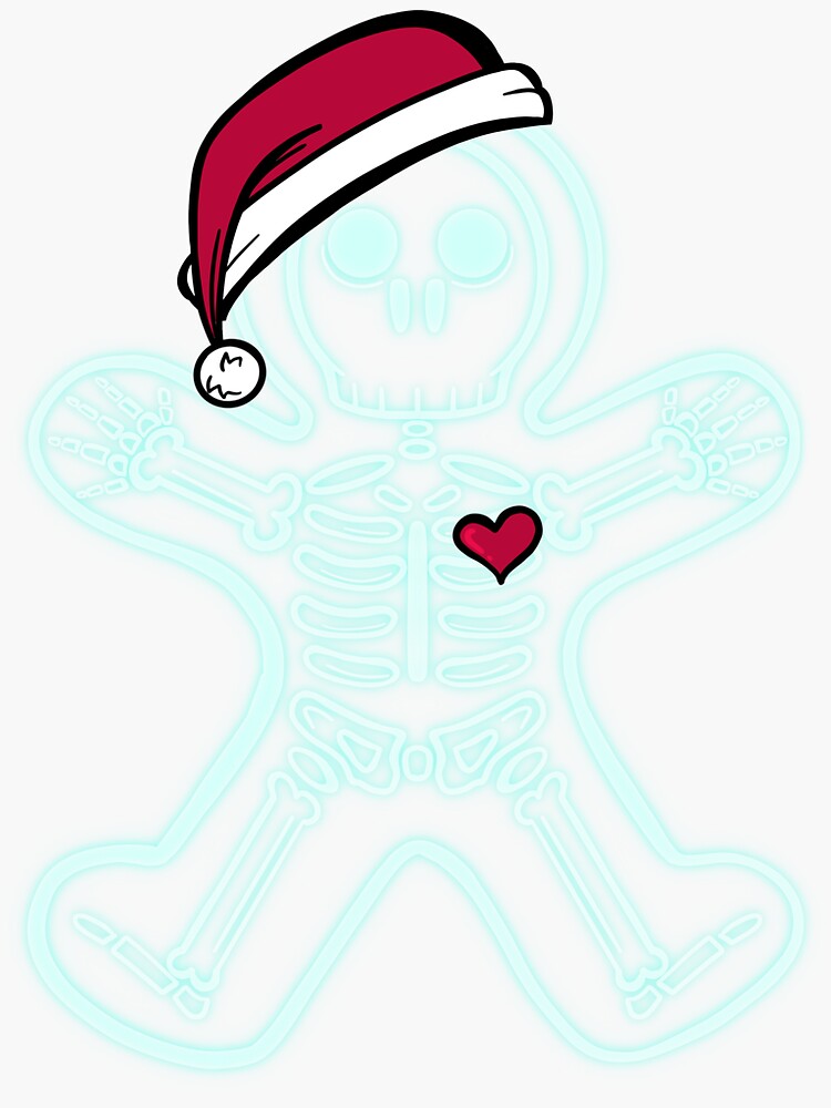 "Christmas Gingerbread Man XRay Cookie Skeleton Wearing A Santa Hat