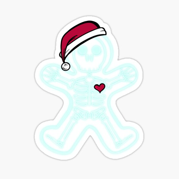 Christmas Gingerbread Man X-Ray Cookie Skeleton Wearing A Santa Hat Sticker