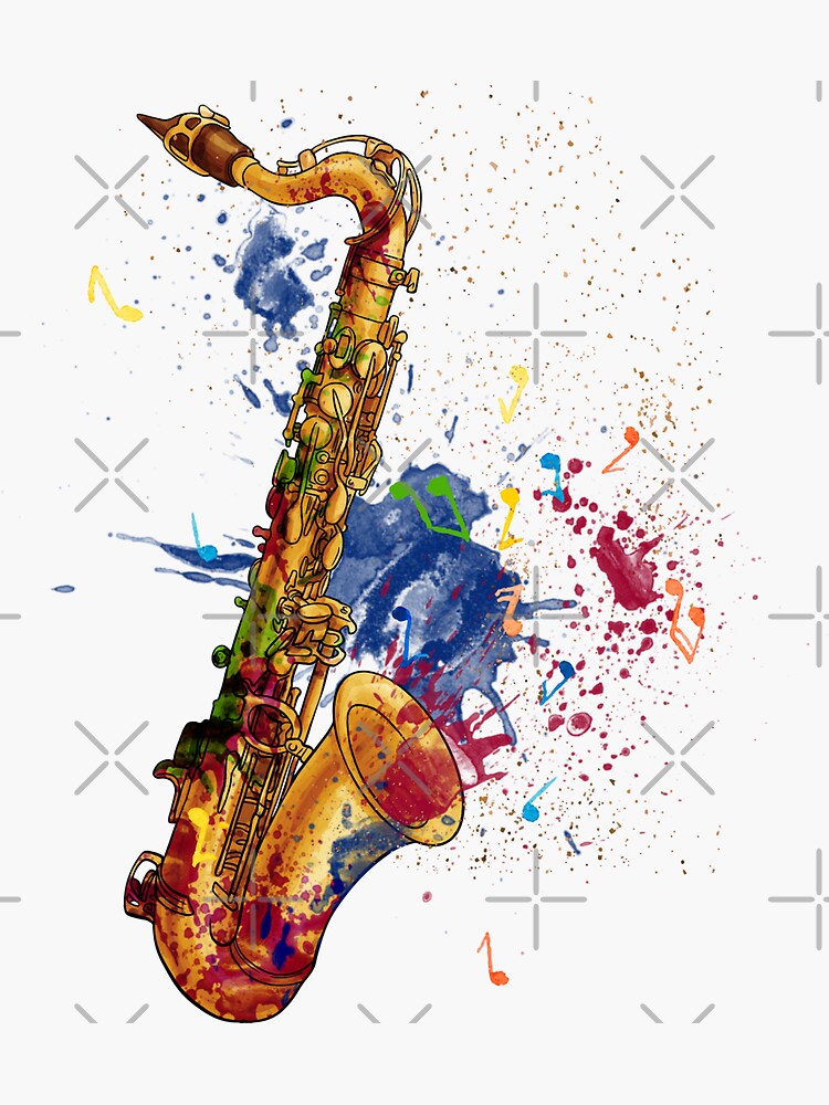 "Saxophone Player Jazz Music Musical Instrument Art Design" Sticker for