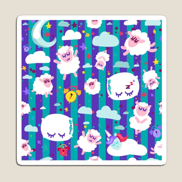 Item preview, Blue-Teal Aqua Green Cartoon Kid's Girl's Zigzag Pattern Purple Sleepy Kawaii Sheep, Children's Cute Animals Cartoon Illustration Black, Blue/Teal designed and sold by lindskacy.