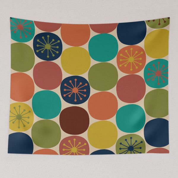 Item preview, Puntos retro de la era atómica: patrón moderno de mediados de siglo en turquesa, verde oliva, mostaza, naranja, azul y beige. designed and sold by kierkegaard.
