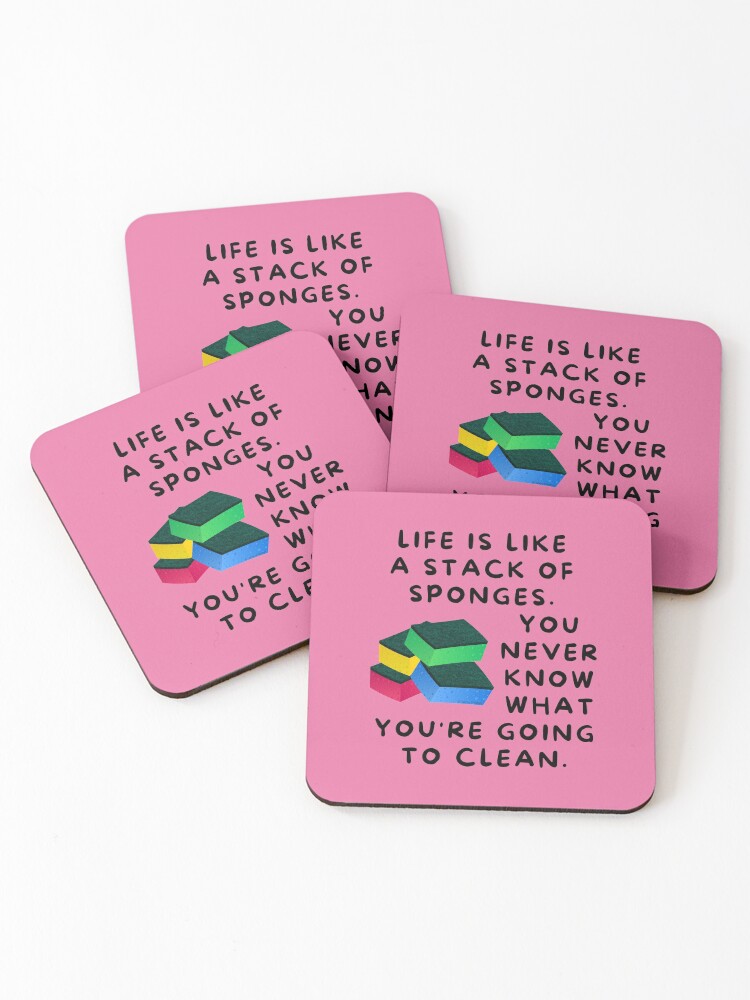 Thumbnail 1 of 5, Coasters (Set of 4), Life is Like a Stack of Sponges Housekeeping Humor designed and sold by SavvyCleaner.