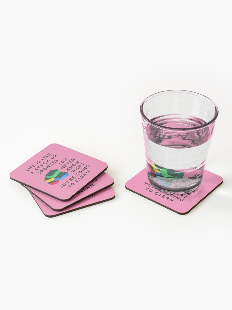 Thumbnail 2 of 5, Coasters (Set of 4), Life is Like a Stack of Sponges Housekeeping Humor designed and sold by SavvyCleaner.