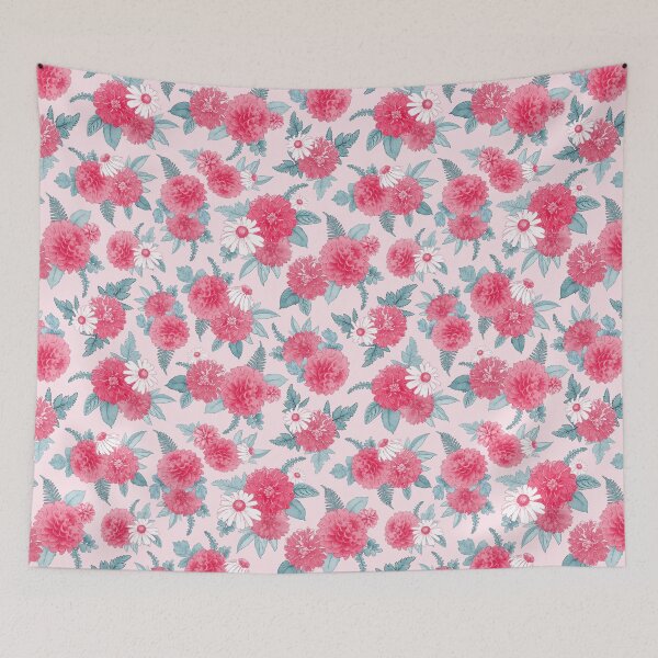 Item preview, Raspberry Pink Watercolor Dahlias & Daisies Floral Pattern designed and sold by KearonAlexandra.