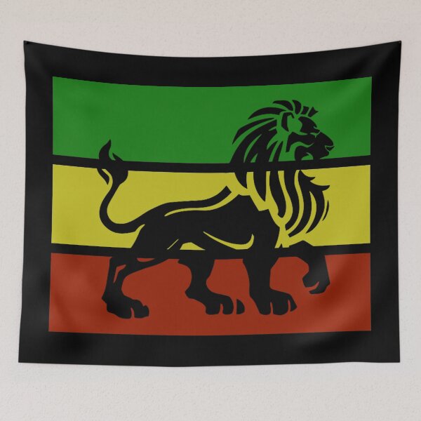Item preview, Black Rasta Lion on Rasta Flag Jamaican Reggae Design designed and sold by RastaColors.