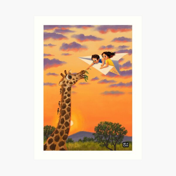 Treating the Giraffe Art Print