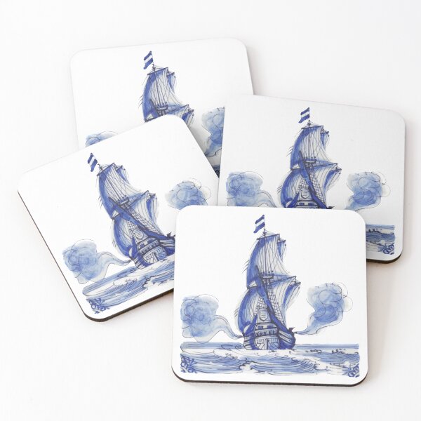 Item preview, Delft 17thC Blue and White Sailing Ship designed and sold by StickerArtwork.