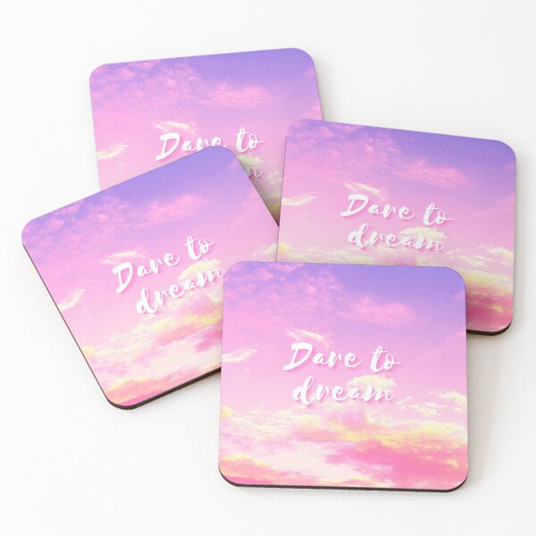 Item preview, Dare to dream pink and purple sky and cloud background, white text designed and sold by JustAMillenial -.