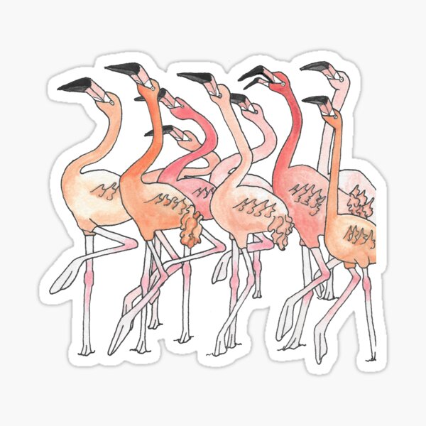 Nine Flamingos Prancing (Prancing Pink Party) Sticker