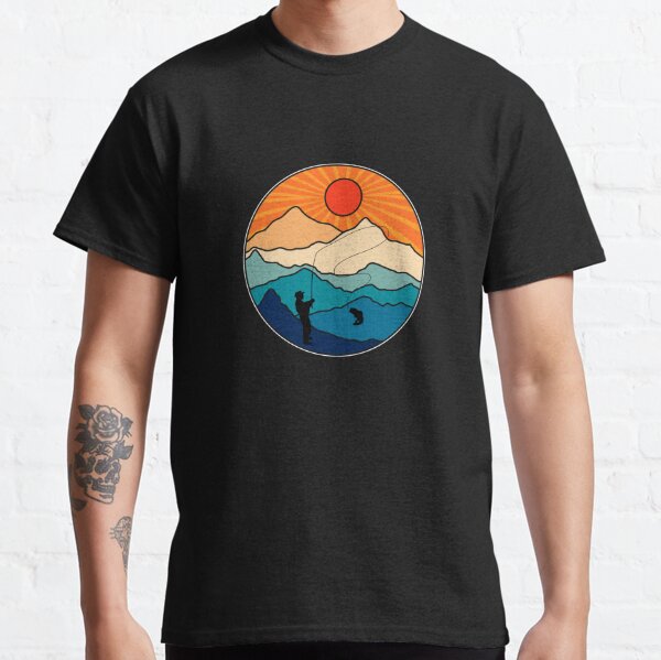 Fly Fishing In Front of a Mountain Sunset T-Shirt 