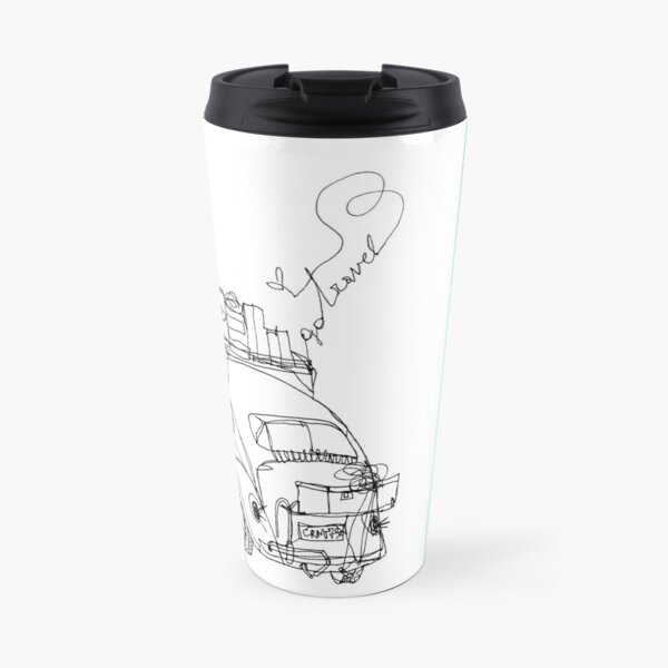 Go travel retro car and suitcases continuous line art sketch Travel Mug
