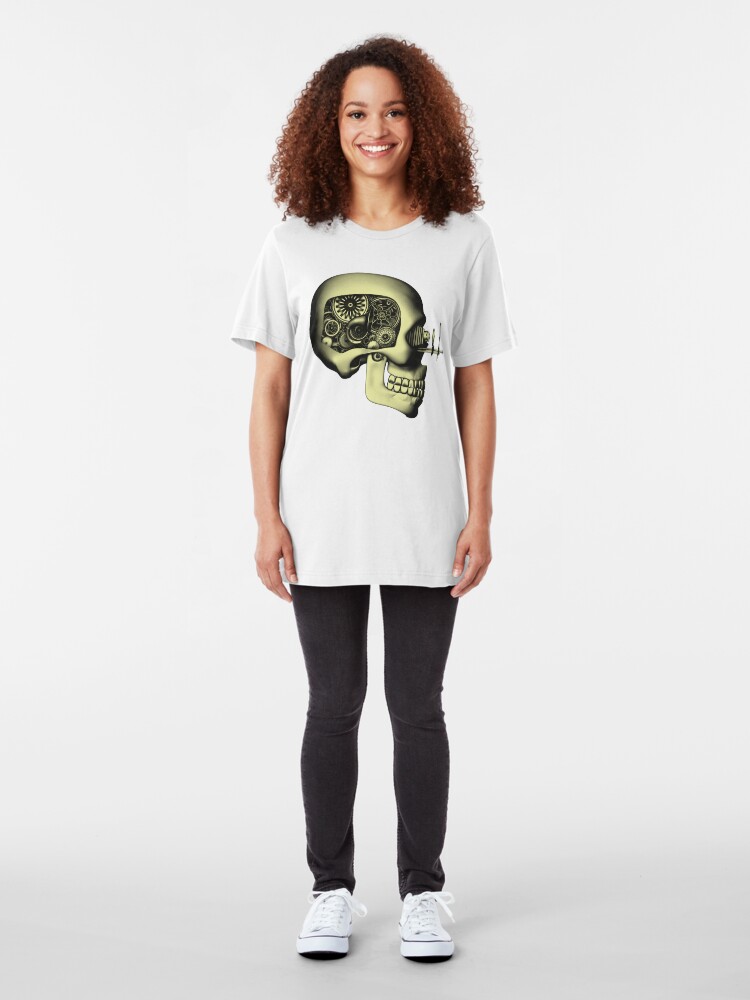 Alternate view of Vintage Steampunk Automaton Skull #1 Slim Fit T-Shirt