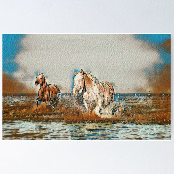 Item preview, Two horses runing on the water - Horse riding lovers horse art gift designed and sold by TheGallery69.