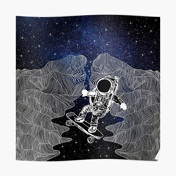 Skateboarding Space Mountains Poster