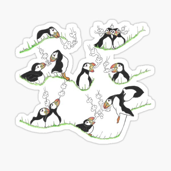 Eleven Puffins Puffing (Hot Air Rising) Sticker
