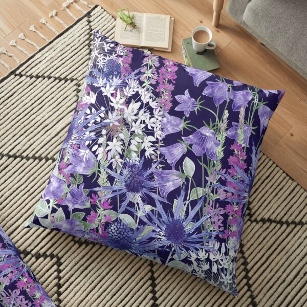 Sea Holly, Campanula, White Alliums & Purple Loosestrife Floor Pillow